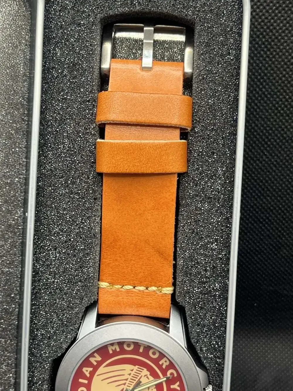 Indian Motorcycle 1901 Logo Leather Band Wrist Watch with Presentation Tin